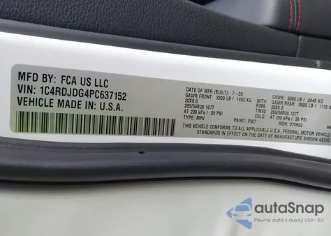 2023 Dodge Durango Gt Plus Awd z USA, uszkodzony, nr VIN 1C4RDJDG4PC637152